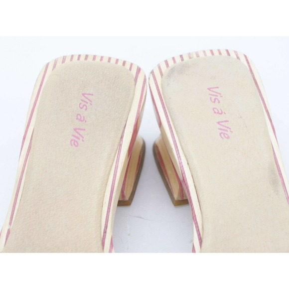 Vis A Vie Womens 9 Sandals Pink Leather Wood Slide Open Toe Slip On Summer Shoe - Picture 8 of 12